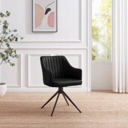 FurnitureboxUK 2x Calla Black Faux Leather Swivel Dining Chairs - thumbnail 3