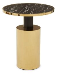 Orsina Black Marble‑Effect Top & Gold‑Base Side Table, Round Tempered Black Marble‑Look Glass Surface in Gold - thumbnail 1