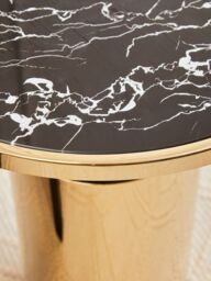 Orsina Black Marble‑Effect Top & Gold‑Base Side Table, Round Tempered Black Marble‑Look Glass Surface in Gold - thumbnail 4