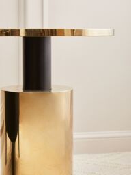 Orsina Black Marble‑Effect Top & Gold‑Base Side Table, Round Tempered Black Marble‑Look Glass Surface in Gold - thumbnail 3