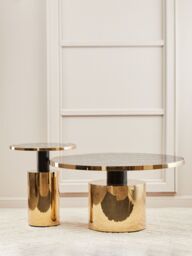 Orsina Black Marble‑Effect Top & Gold‑Base Side Table, Round Tempered Black Marble‑Look Glass Surface in Gold - thumbnail 6