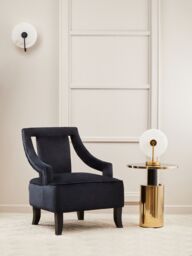 Orsina Black Marble‑Effect Top & Gold‑Base Side Table, Round Tempered Black Marble‑Look Glass Surface in Gold - thumbnail 5