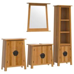 Berkfield Home 4 Piece Bathroom Furniture Set Solid Wood Pine in Brown