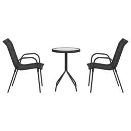 Berkfield Home 3 Piece Garden Bistro Set Black Textilene & Steel - thumbnail 7