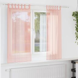 Berkfield Home Voile Curtains with Rod Pockets 2 pcs Pink - thumbnail 1