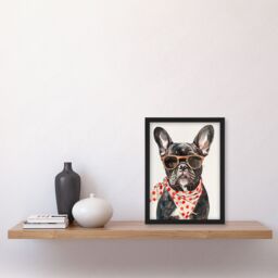 "Artery8 Dog Lover French Bulldog with Sunglasses Bandana Framed Wall Art in Brown - Size: W12"" x H16""" - thumbnail 4