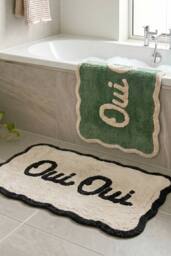 Mooky Mats Oui Oui Slogan Scalloped Bath Mat in Green - thumbnail 5