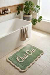 Mooky Mats Oui Oui Slogan Scalloped Bath Mat in Green - thumbnail 1