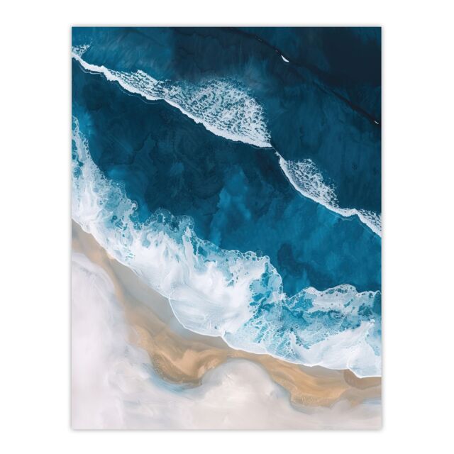"Artery8 Waves on Beach From Above Artwork Coastal Calm Wall Art Print in Blue - Size: W24"" x H32""" - image 1