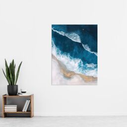 "Artery8 Waves on Beach From Above Artwork Coastal Calm Wall Art Print in Blue - Size: W24"" x H32""" - thumbnail 4
