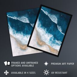 "Artery8 Waves on Beach From Above Artwork Coastal Calm Wall Art Print in Blue - Size: W24"" x H32""" - thumbnail 2