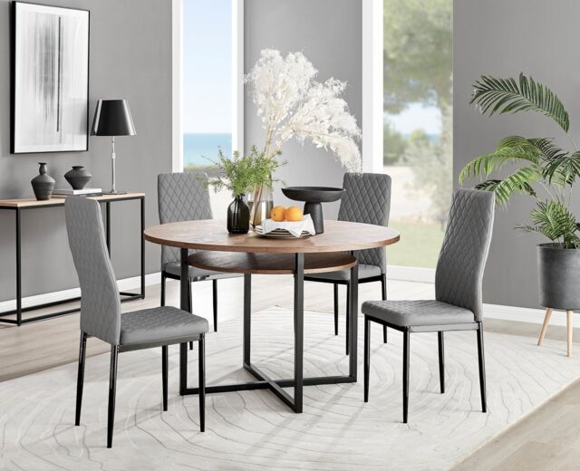 FurnitureboxUK Adley Brown Wood Storage Dining Table & 4 Milan Black Leg Chairs in Grey - image 1