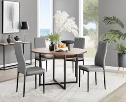 FurnitureboxUK Adley Brown Wood Storage Dining Table & 4 Milan Black Leg Chairs in Grey - thumbnail 1
