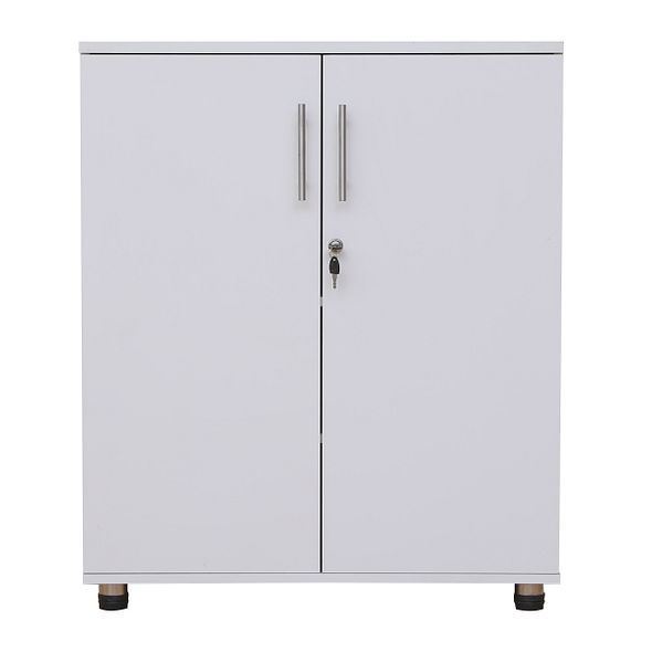 Moderna White Wooden Filing Cabinet, 2 Shelves, Lockable 2 Door, Short Office Cupboard - image 1