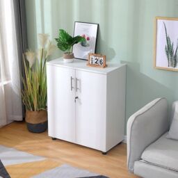Moderna White Wooden Filing Cabinet, 2 Shelves, Lockable 2 Door, Short Office Cupboard - thumbnail 2