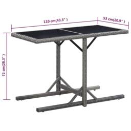 Berkfield Home Garden Table Anthracite 110x53x72 cm Glass & Poly Rattan in Grey - Size: 110 x 53 x 72 cm - thumbnail 6