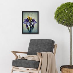 Artery8 Iris Bouquet Modern Watercolour Artwork Framed Wall Art Print A4 in Black - thumbnail 2