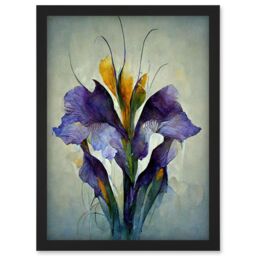 Artery8 Iris Bouquet Modern Watercolour Artwork Framed Wall Art Print A4 in Black - thumbnail 1