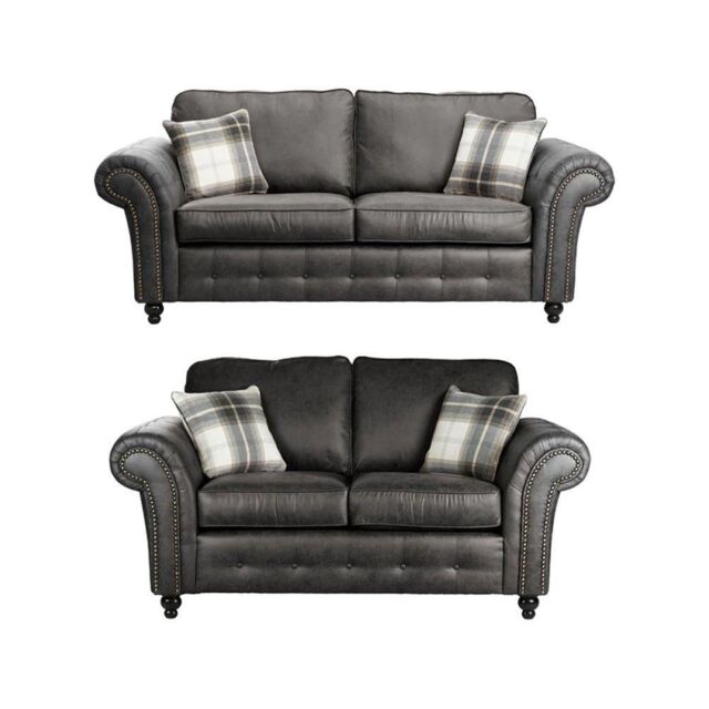 Furniture 786 Oakland Suede Leather 3&2 Seater Sofa Set in Black - image 1