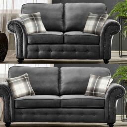Furniture 786 Oakland Suede Leather 3&2 Seater Sofa Set in Black - thumbnail 2