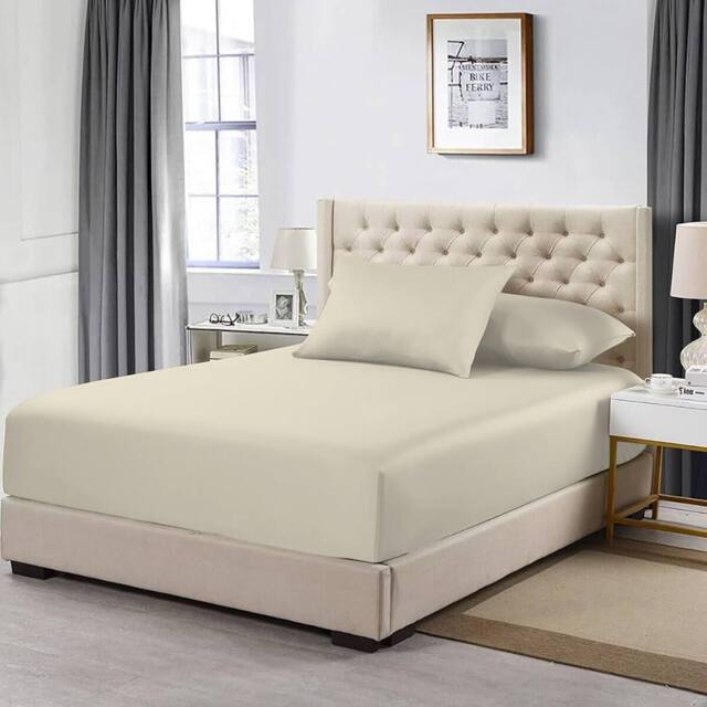 Homes-Linen 100% Egyptian Cotton 200TC Fitted Sheet 30cm Deep Pocket in Cream - Size: Super King - image 1