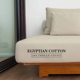 Homes-Linen 100% Egyptian Cotton 200TC Fitted Sheet 30cm Deep Pocket in Cream - Size: Super King - thumbnail 2