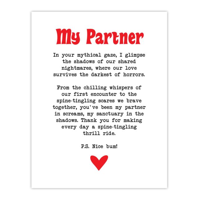 "Artery8 Love Poem Horror Fan Partner Romantic Poetry Fun Wall Art Print in White - Size: W24"" x H32""" - image 1