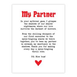 "Artery8 Love Poem Horror Fan Partner Romantic Poetry Fun Wall Art Print in White - Size: W24"" x H32""" - thumbnail 1
