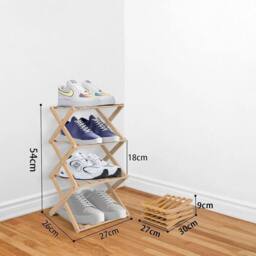 Kelvenix 4-tier shoe rack Foldable Bamboo Shoe Footwear Rack in Brown - Size: 0.6m2 - thumbnail 2