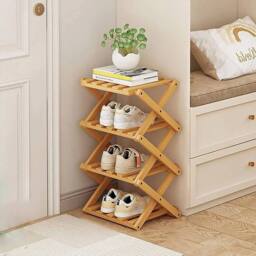 Kelvenix 4-tier shoe rack Foldable Bamboo Shoe Footwear Rack in Brown - Size: 0.6m2 - thumbnail 1