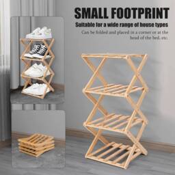 Kelvenix 4-tier shoe rack Foldable Bamboo Shoe Footwear Rack in Brown - Size: 0.6m2 - thumbnail 5