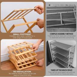 Kelvenix 4-tier shoe rack Foldable Bamboo Shoe Footwear Rack in Brown - Size: 0.6m2 - thumbnail 3