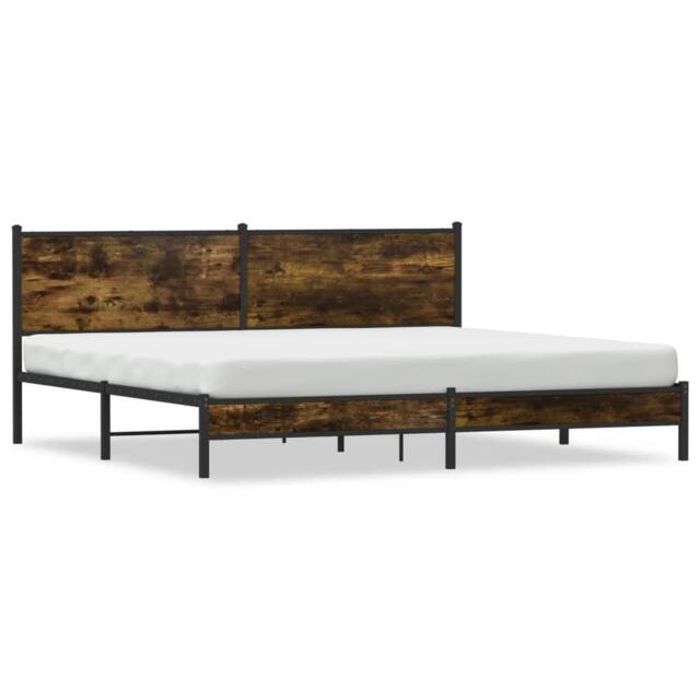 Berkfield Home Metal Bed Frame without Mattress Smoked Oak 200x200 cm in Brown - image 1
