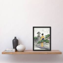 Artery8 Full Moon & Pine Tree Vintage Ukiyo E Framed Wall Art Print Gekko in Green - Size: A4 - thumbnail 4