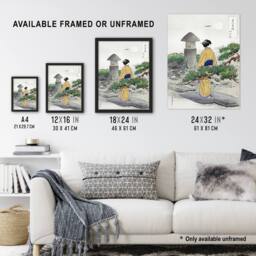 Artery8 Full Moon & Pine Tree Vintage Ukiyo E Framed Wall Art Print Gekko in Green - Size: A4 - thumbnail 3