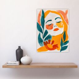 "Artery8 Abstract Floral Female Portrait Orange Teal Boho Wall Art Print - Size: W24"" x H32""" - thumbnail 4