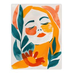 "Artery8 Abstract Floral Female Portrait Orange Teal Boho Wall Art Print - Size: W24"" x H32""" - thumbnail 1