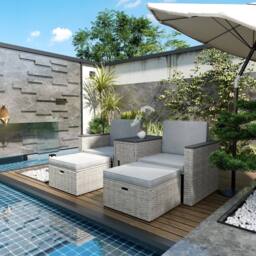 OUTSUNNY 5 Piece Rattan Garden Furniture Set w/ Storage Table, Grey - thumbnail 1