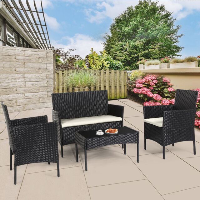 Obasyhig 4PCS Outdoor Patio Garden Rattan Furniture Set in Black - image 1