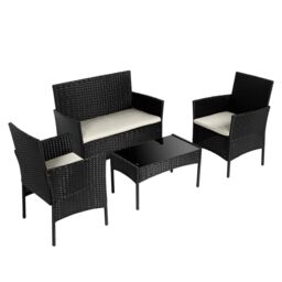 Obasyhig 4PCS Outdoor Patio Garden Rattan Furniture Set in Black - thumbnail 2