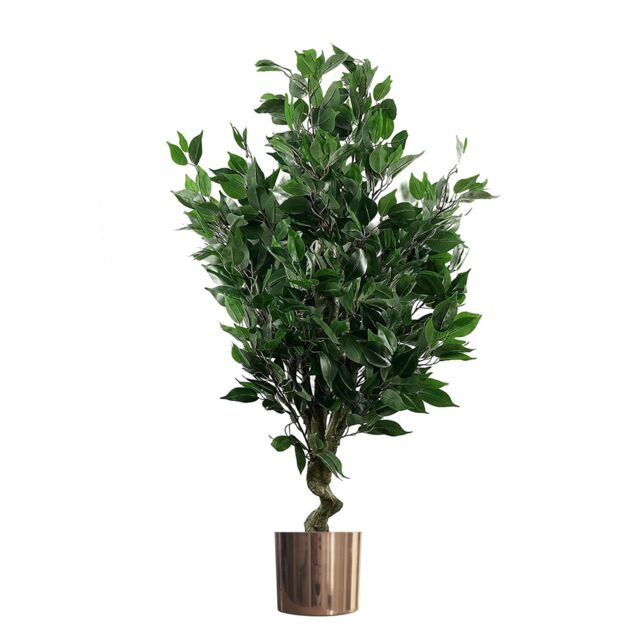 Leaf 110cm Realistic Artificial Ficus Tree / Plant Copper Planter in Green - image 1