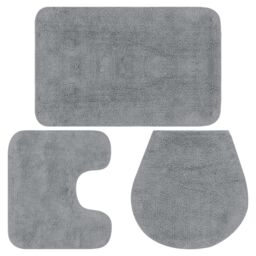 Berkfield Home Bathroom Mat Set 3 Pieces Fabric Grey - thumbnail 1