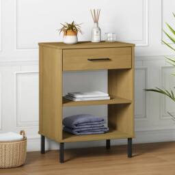 Berkfield Home Console Cabinet with Metal Legs Brown Solid Wood Pine OSLO - thumbnail 2
