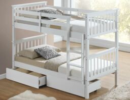Interior Emporium Ltd Lily Wooden Bunk Bed without Mattress - Solid Pine Space-Saving Frame - Kids Bedroom Furniture - White - thumbnail 1
