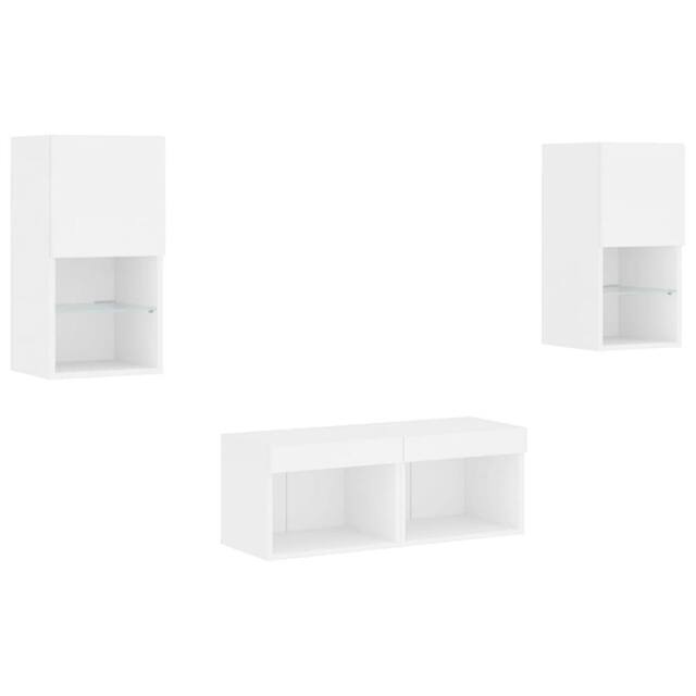 Berkfield Home Modern 4 Piece TV Wall Cabinets with LED Lights White - image 1