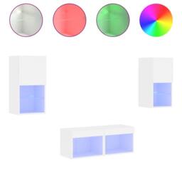 Berkfield Home Modern 4 Piece TV Wall Cabinets with LED Lights White - thumbnail 3