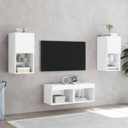 Berkfield Home Modern 4 Piece TV Wall Cabinets with LED Lights White - thumbnail 4