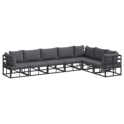 Berkfield Home Garden Sofa Set with Cushion with Pillow 7 pcs Black Aluminium - thumbnail 1