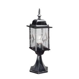 Netlighting Wexford 1 Light Outdoor Pedestal Lantern Black Silver IP43 E27 - thumbnail 1