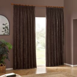 Yard Heavy Chenille Velvet Room Darkening Pencil Pleat Curtain Pair in Brown - Size: 229 cm width x 229 cm drop - thumbnail 5